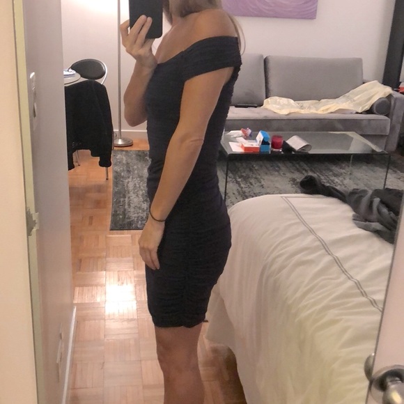 BCBG Navy Off The Shoulder Dress Size XS - Picture 3 of 5